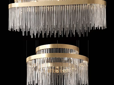 Elegant Modern Crystal Chandelier with Gold Circular Frame and Hanging Crystal Pendants 3d model