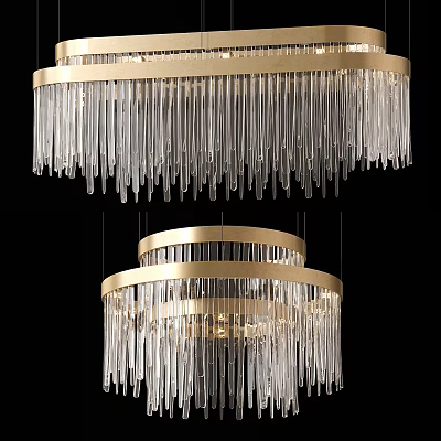 Elegant Modern Crystal Chandelier with Gold Circular Frame and Hanging Crystal Pendants 3d model