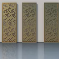 Three Modern Hinged Doors With Gold Green Intricate Patterns In Interior 3d model
