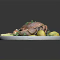 Steamed Crab Served On White Plate With Potatoes Asparagus And Fresh Herbs