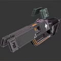 Futuristic Tactical Weapon With Gray Body Orange Accents And Attachable Components