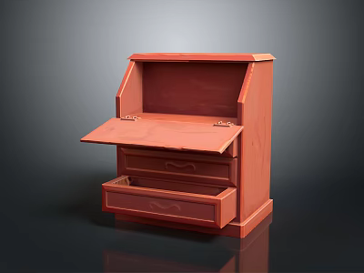 Red Wooden Clothing Storage Cabinet With Flip Top And Drawer Design 3d model