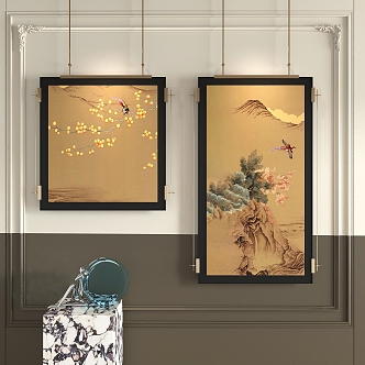 New Chinese Style Hanging Rod Decorative Painting 3d model