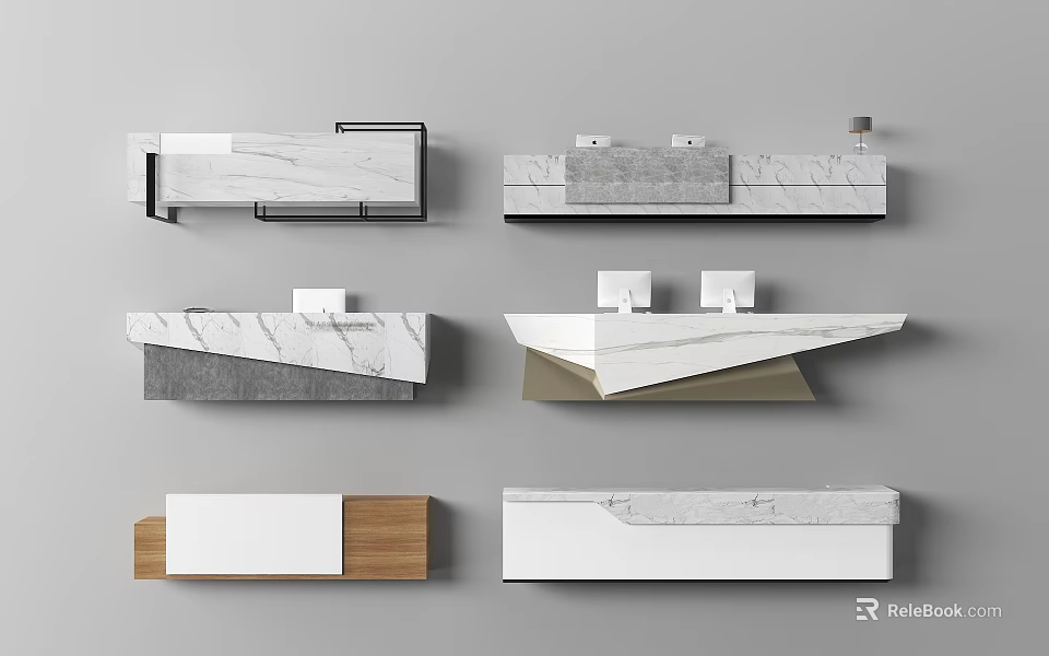 Modern Reception Desk Interior Design With Marble Countertop And Contemporary Structure 3d model
