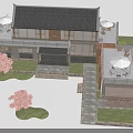 Rural Self-built House With Grey Tile Roof Wooden Structure And Courtyard Garden Terrace Design