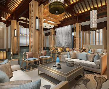 New Chinese Hall Wuxi Resort Hotel Lobby 3d model