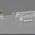 Modern School Building with Multi Story Structure Green Roof Connecting Walkway and Multiple Classrooms