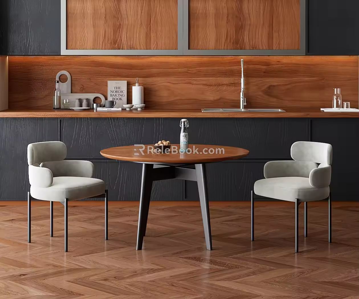 Small Apartment Dining Table and Chair Ancient Style Dining Table Milk Walnut Cabinet 3d model