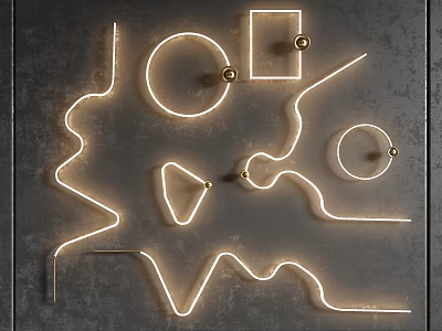 Modern Geometric Shapes Wall Lights With LED Luminous Design On Dark Wall 3d model