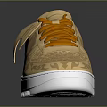 Golden Stylish Sneakers With Orange Laces And Patterned Design On White Sole