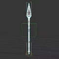 Ornate Spear Weapon With Golden Metal Spearhead And Colorful Red Blue Black Shaft