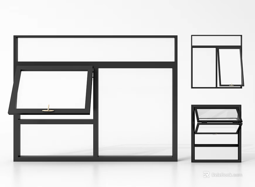 Modern Black Frame Window Designs With Different Opening Styles And Structures 3d model