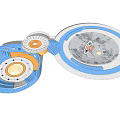 Mechanical Components Featuring Circular Gears Blue Orange Rings And Detailed Layered Structure 3d model