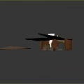 Scenic Landscape Model With Brown Textured Terrain Curved Wooden Arch And Orange Bucket