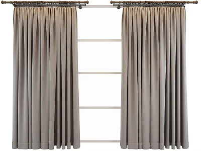 Elegant Gray Fabric Curtains With Pleated Design Hanging On Rod For Home Window 3d model