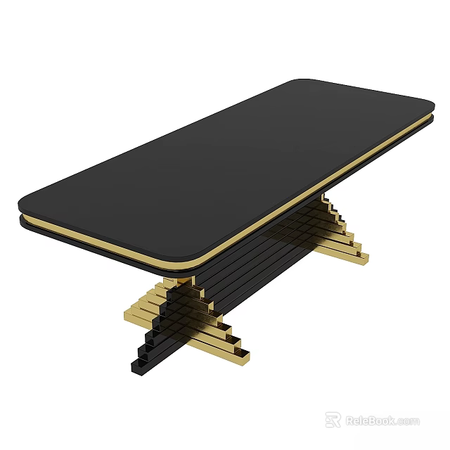 Modern Black Dining Table With Golden Edge And Layered Design Legs 3d model 