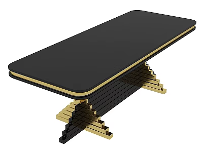 Modern Black Dining Table With Golden Edge And Layered Design Legs 3d model