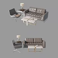 Modern Leather Tufted Sofa And Coffee Table Set With Armchair And Table Lamp 3d model