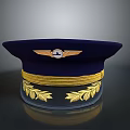 Elegant Dark Blue Hat With Gold Wing Badge Stripes And Laurel Leaf Patterns 3d model