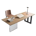 Modern Desk and Chair Combination Rectangular Desk Minimalist Desk Single Chair Table Lamp Notebook 3d model