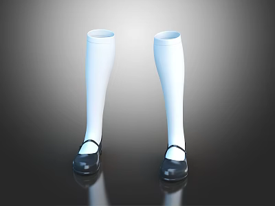 Black Mary Jane Shoes With White Knee High Socks Strap Design And Shiny Soles 3d model