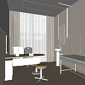 Modern Medical Examination Room Interior With Examination Bed Desk Sink And Window Curtains