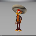 Red Bird Character Wearing Sombrero Hat Black Jacket Red Pants And Yellow Feet
