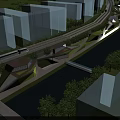 Modern Commercial Street With Railway Track River Green Spaces And Modern Buildings