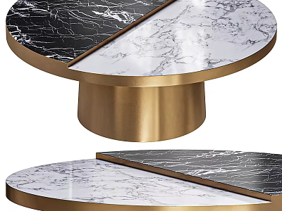 Modern Luxury Round Coffee Table With Black White Marble Top And Gold Metal Base 3d model