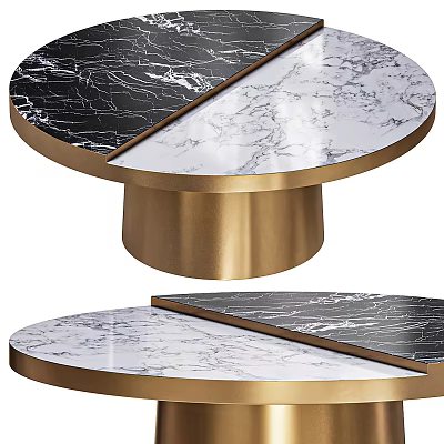 Modern Luxury Round Coffee Table With Black White Marble Top And Gold Metal Base 3d model