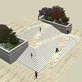 Outdoor Stone Stairs with People Walking Surrounded by Trees and Greenery
