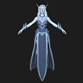 Fantasy Woman with White Hair Elf Ears Blue Purple Robe and Gemstone Belt