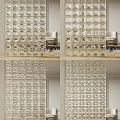 Transparent Glass Partition With Circular And Square Patterns For Elegant Interior Spaces 3d model
