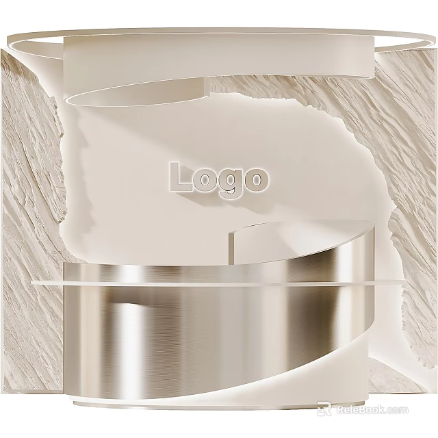 Modern Reception Desk With Silver Metallic Finish Logo Display And Smooth Surface 3d model 