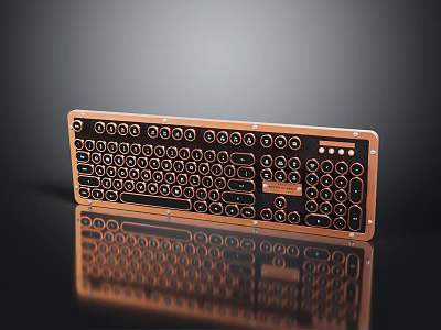 Sleek Copper Frame Keyboard With Black Circular Keys And Function Keys On Reflective Surface 3d model