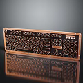 Sleek Copper Frame Keyboard With Black Circular Keys And Function Keys On Reflective Surface