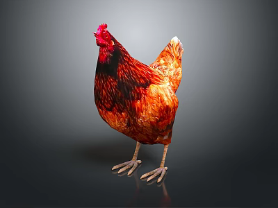 Red Brown Chicken Full Body With Red Comb Standing On Dark Background 3d model