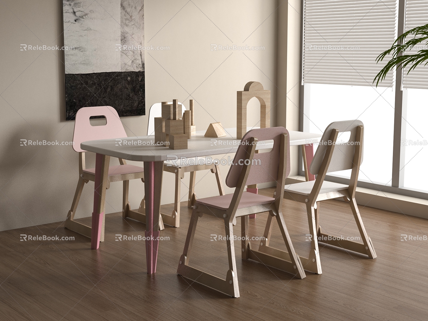 Modern children's table and chair combination 3d model