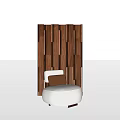 Stylish White Single Sofa With Brown Cushion Against Wooden Vertical Slat Wall