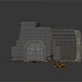 Industrial Building Structure Model With Metal Framework Grid Roof And Base Platform