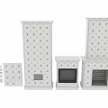 Various Decorative Tiled Fireplaces With White And Green Ornate Patterns 3d model