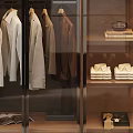 Modern Glass Door Wardrobe With Clothing Hanging Area And Wooden Storage Shelves