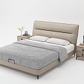 Modern Leather Headboard Double Bed with Beige Frame Gray Bedding and Bedside Tables 3d model