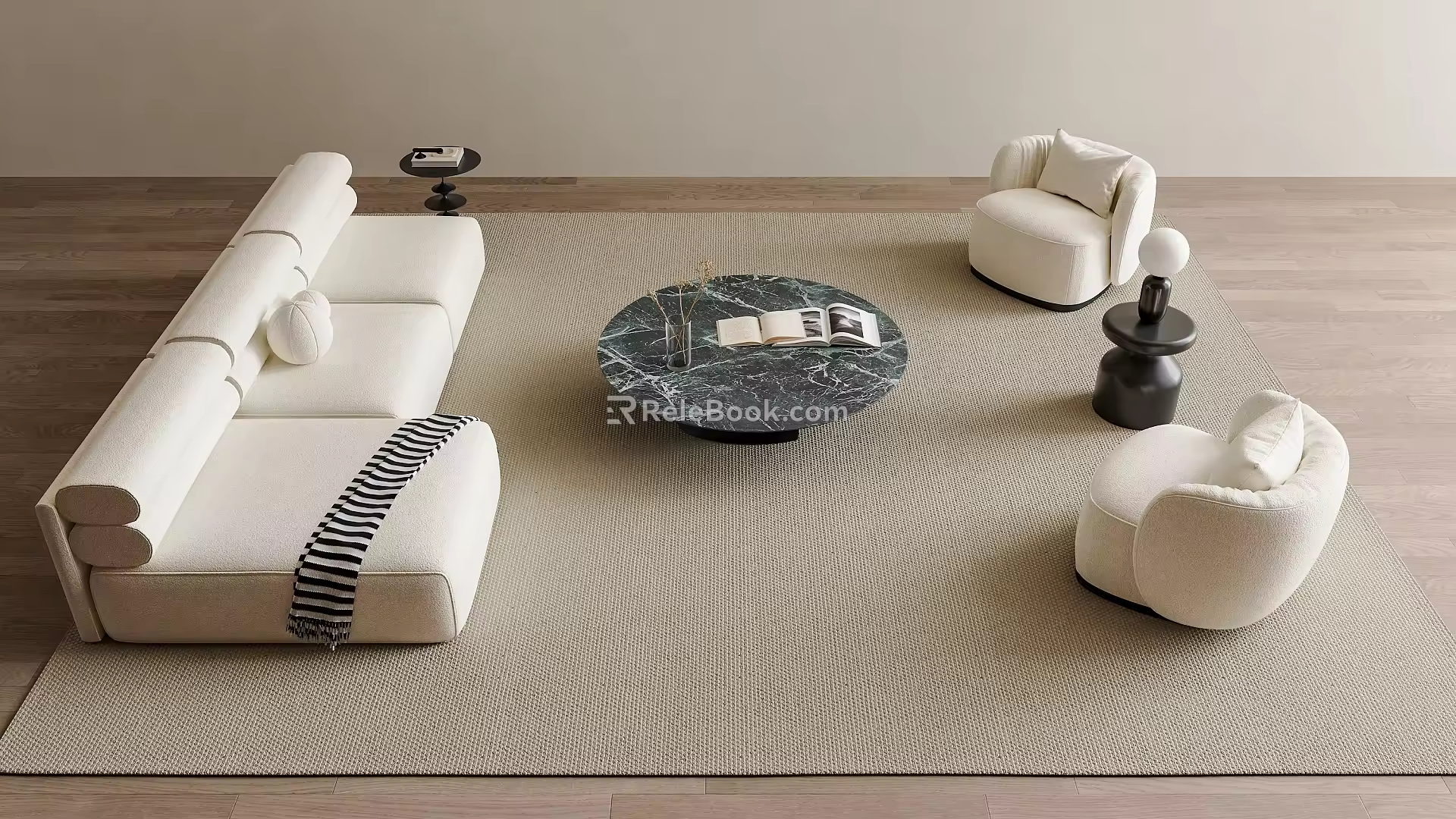 Quiet Style Fabric Sofa Tea Table Modular Sofa Living Room Sofa Single Sofa Combination Sofa 3d model