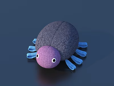 Cute Plush Stuffed Toy With Dark Gray Body Purple Head White Eyes And Blue Legs 3d model