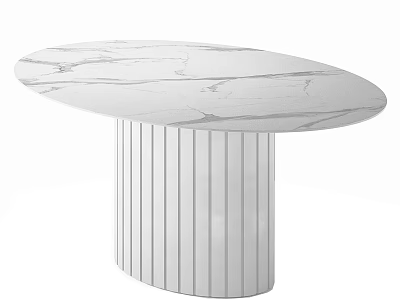 Modern White Oval Dining Table With Marble Top And Fluted Leg Design 3d model
