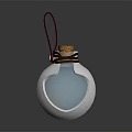 Transparent Glass Decorative Bottle Featuring Blue Liquid Cork Stopper And Red Hanging Cord