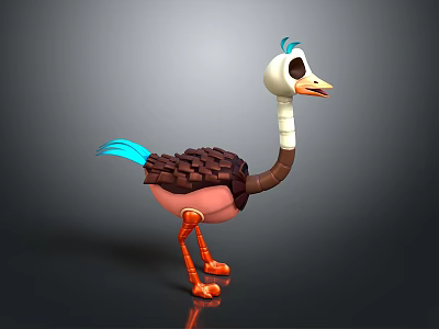 Colorful Cartoon Flying Animal 3D Model With Blue Feathers Brown Body And Orange Legs 3d model