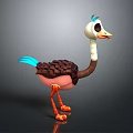 Colorful Cartoon Flying Animal 3D Model With Blue Feathers Brown Body And Orange Legs