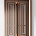 Elegant Modern Copper Paneled Doors With Grille Vertical Slats And Geometric Patterns